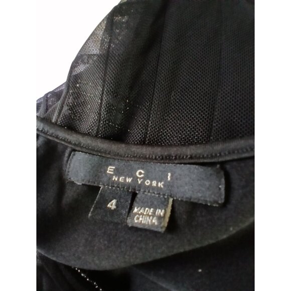 ECI New York Black Mesh Evening Dress Beaded Waist Size 4 Illusion Empire  Lined - Picture 6 of 15